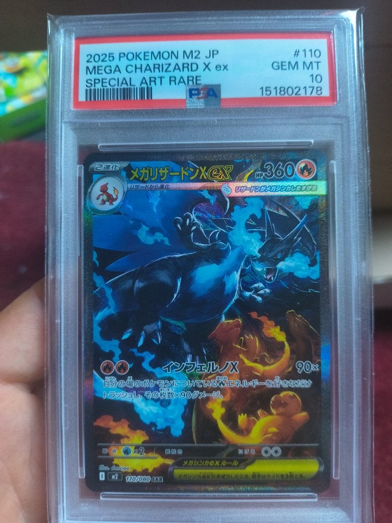 PSA 10 GEM MINT – Mega Charizard X ex SAR #110 (Japan), Ophalen of Verzenden, Zo goed als nieuw, Losse kaart, Foil