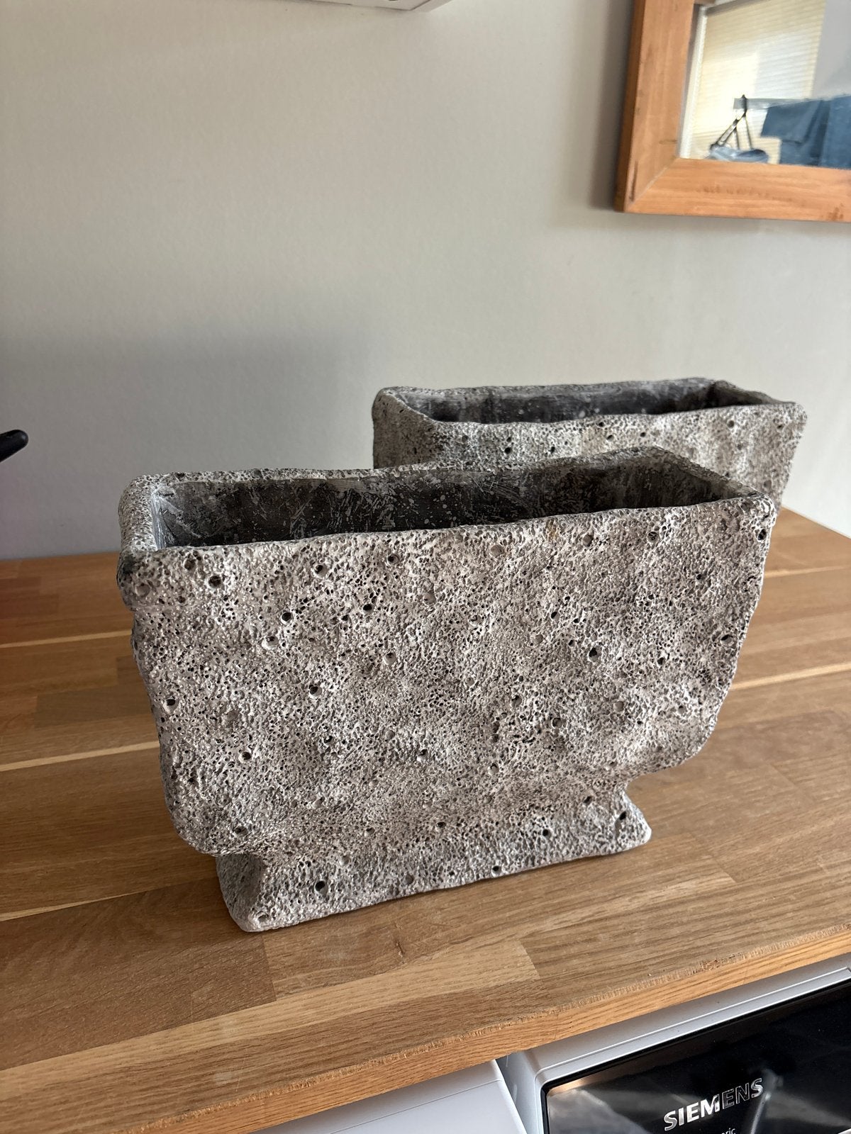 Set van 2 robuuste PTMD bloembakken van steen, Tuin en Terras, Steen, Gebruikt, Minder dan 30 cm, Ophalen of Verzenden