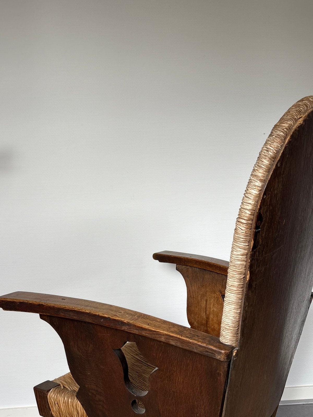 Amsterdamse school Unieke 1910 vlechtwerk eiken Fauteuils, Ophalen, Minder dan 75 cm, Hout, Zo goed als nieuw