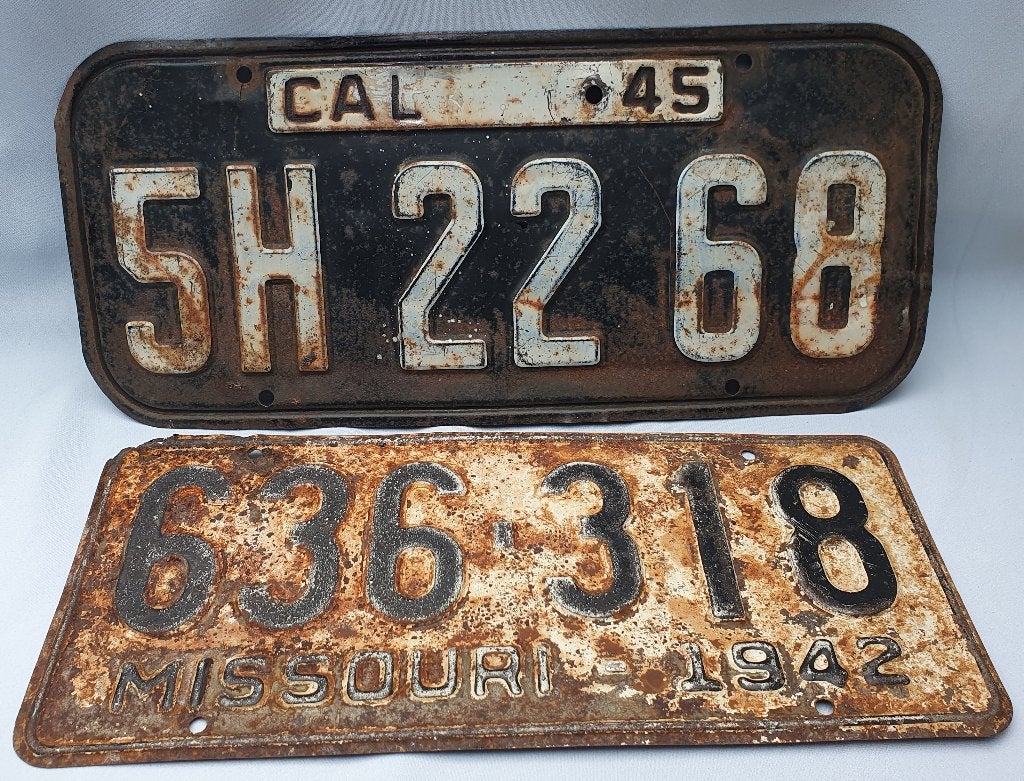 Twee Originele kentekenplaten USA, Californië en Missouri, Verzenden, Gebruikt, Auto's