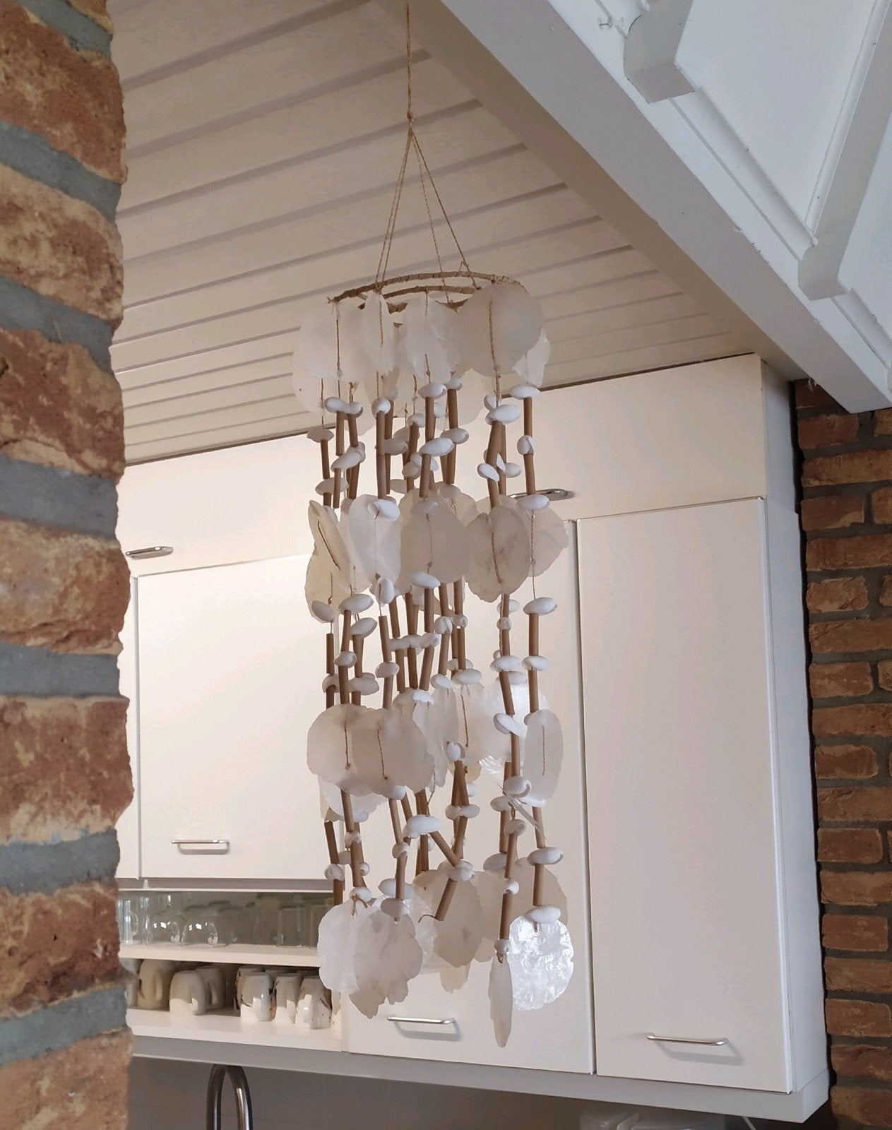 Mooie schelpen windgong / mobiel, Hout, Gebruikt, Boho, Ophalen of Verzenden