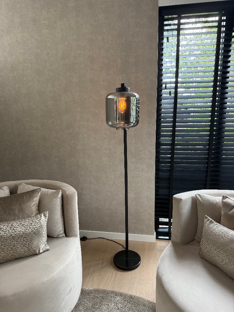 Design Vloerlamp Zwart met Smoke Glas, Huis en Inrichting, Ophalen, Modern en luxe, E27 (groot), 150 tot 200 cm