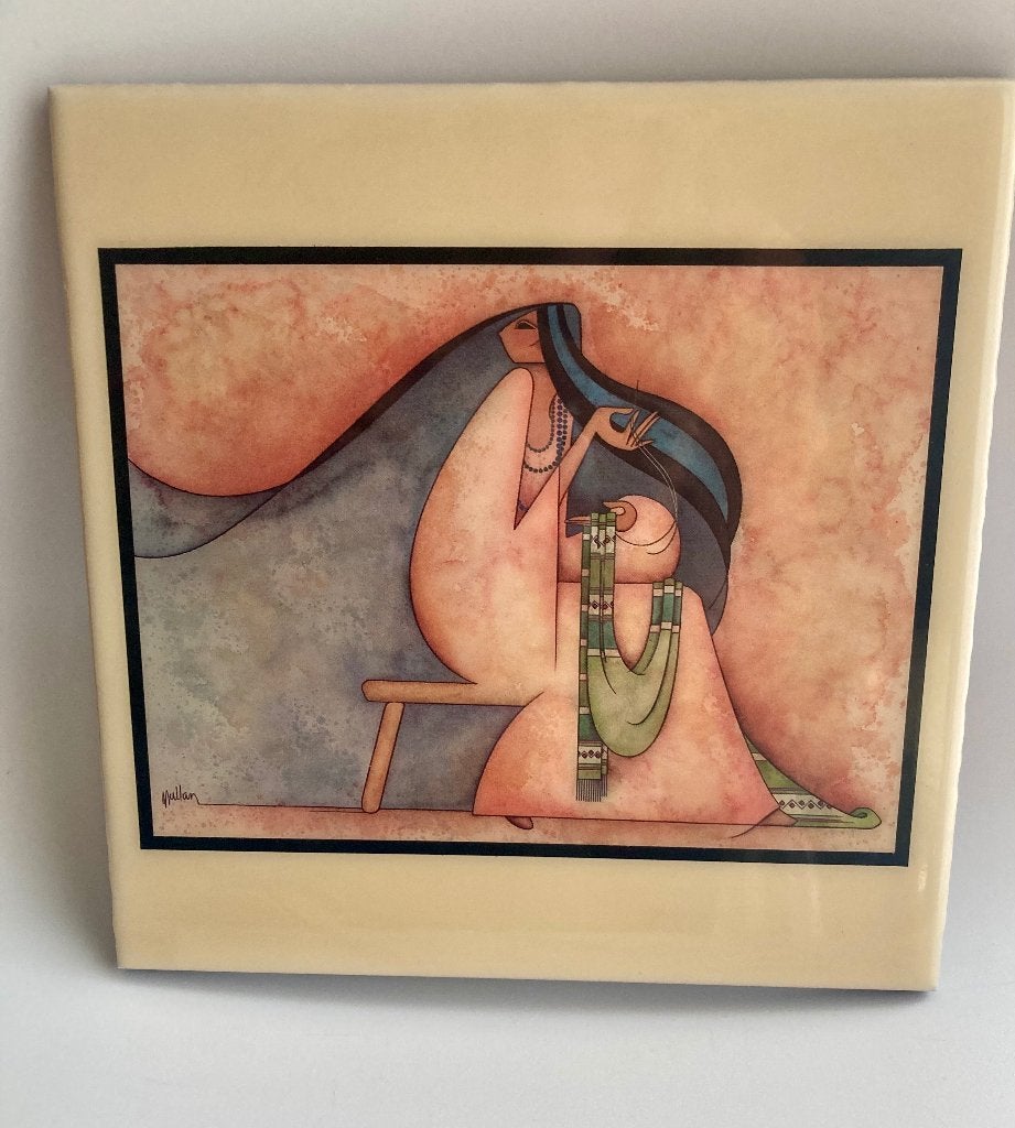 Vintage G.E Mullan kunsttegel Native ART tegel La Bordadora, Overige herkomsten, Ophalen of Verzenden, Gemerkt