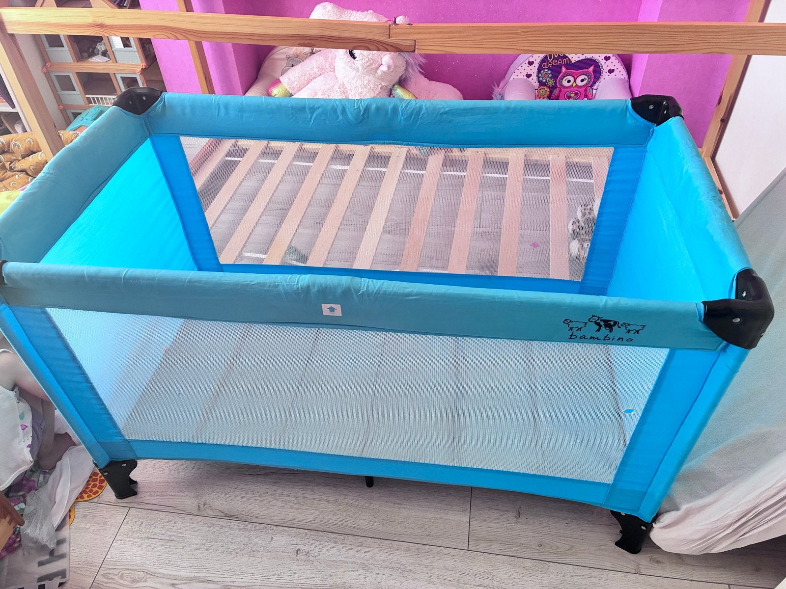 Bambino Reiswieg/Box - Turquoise camping bed, Ophalen, Gebruikt, Rechthoekig