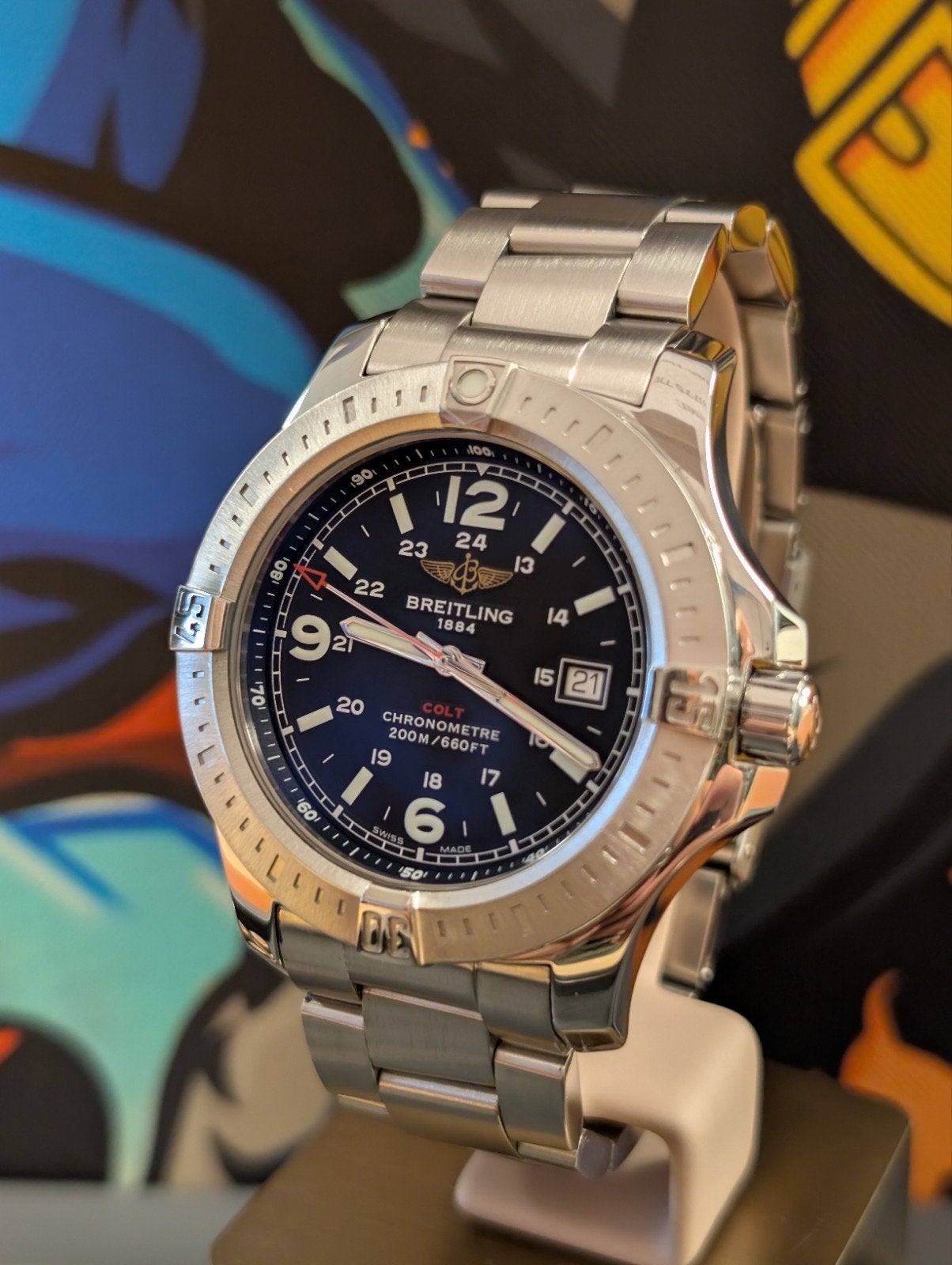 Breitling Colt A74388 zwarte wijzerplaat, Sieraden, Tassen en Uiterlijk, Horloges | Heren, Ophalen of Verzenden, Zo goed als nieuw