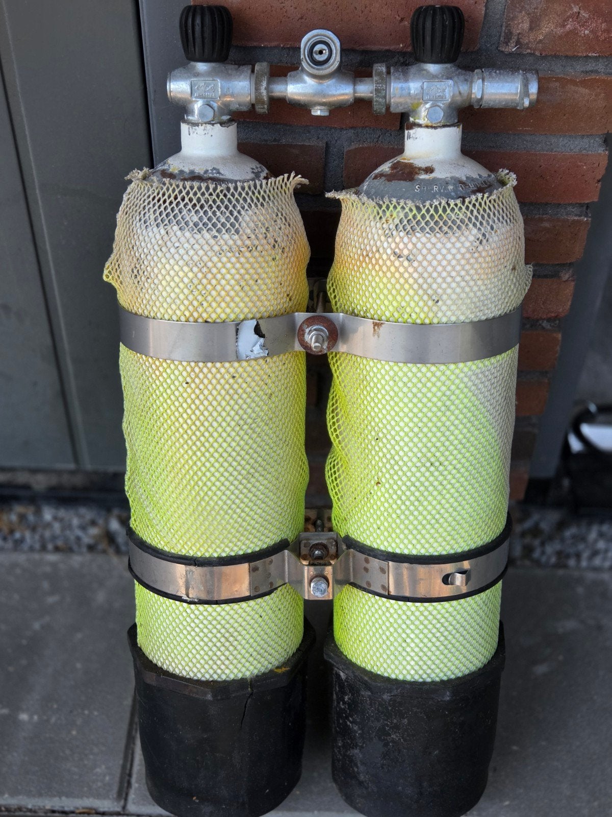 Gebruikte Duikflessen Set - Dubbele Tank 2x 7L, Watersport en Boten, Duiken, Ophalen of Verzenden, Gebruikt, Duikfles