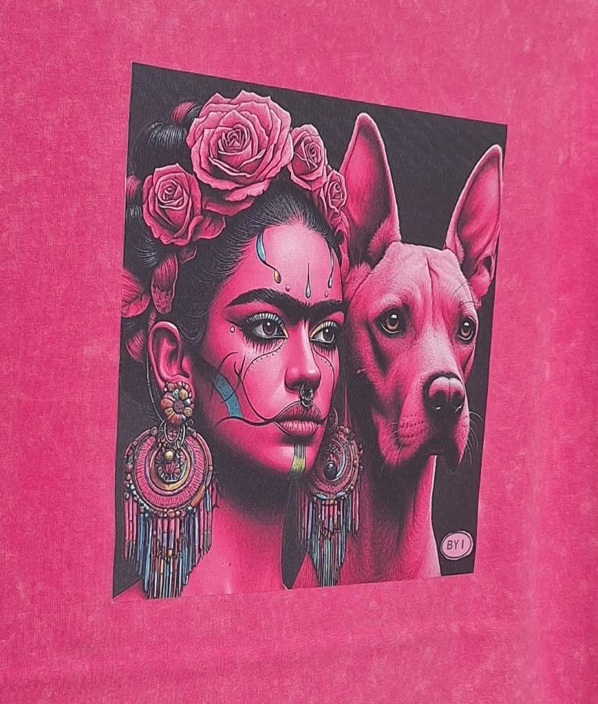 dames t-shirt roze katoen kunst FRIDA  HOND fantasie, Kleding | Dames, Maat 38/40 (M), Nieuw, Ophalen of Verzenden, Korte mouw