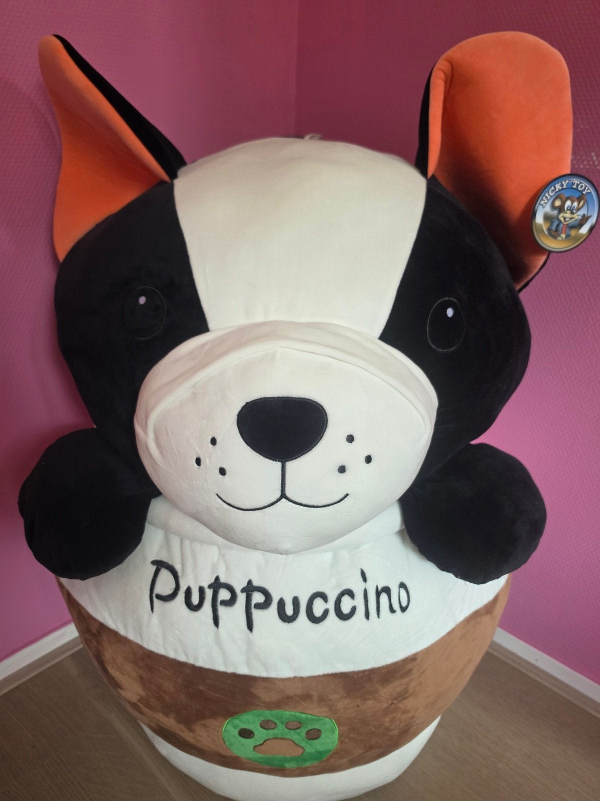 Grote Puppuccino knuffel - Nieuw, Nieuw, Zwart, Groot (groter dan 80 cm), Korrelvulling