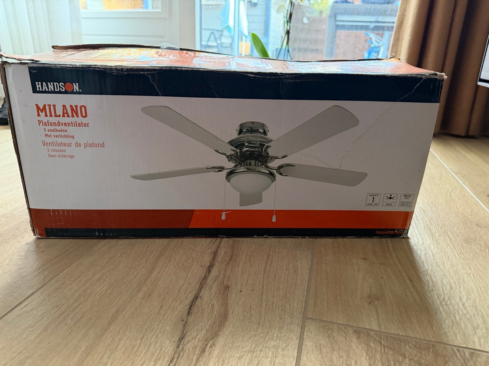 HandsOn Milano Plafondventilator met verlichting, Ophalen of Verzenden, Nieuw, Plafondventilator