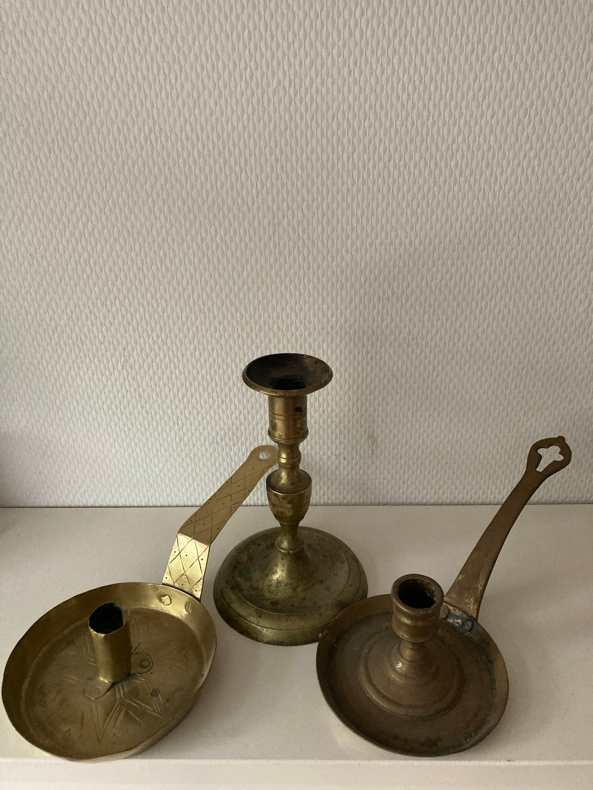 Koperwerk. 2 Blakers+1 kandelaar. Antiek. Geheel origineel., Verzenden, Koper of Brons