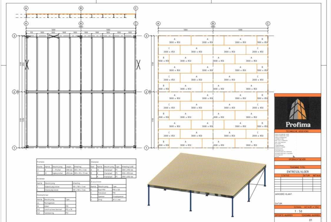 Nieuwe Entresolvloer: 10.000x10.000 100m2 3m hoog., Ophalen of Verzenden