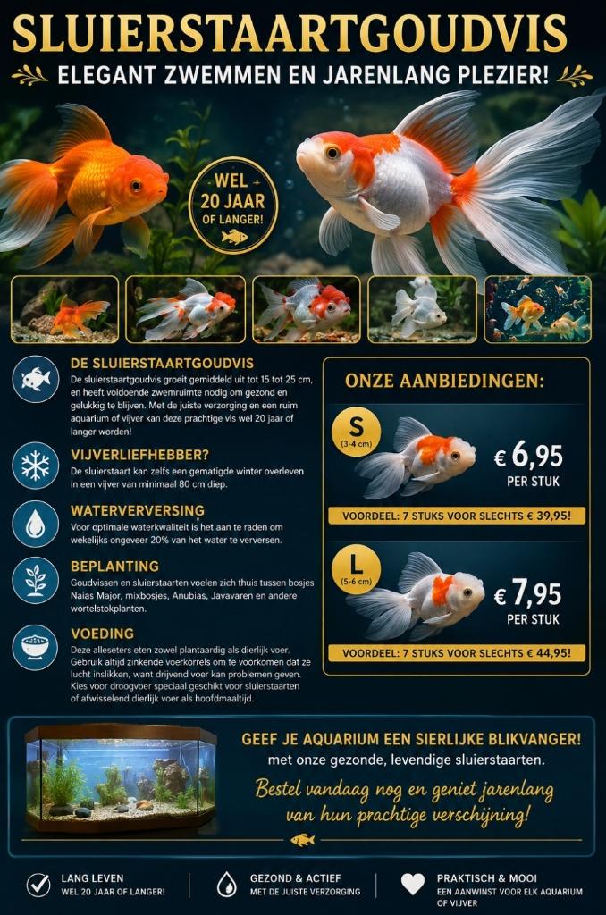 Prachtige Sluierstaart import vissen S en L, Vis, Zoetwatervis