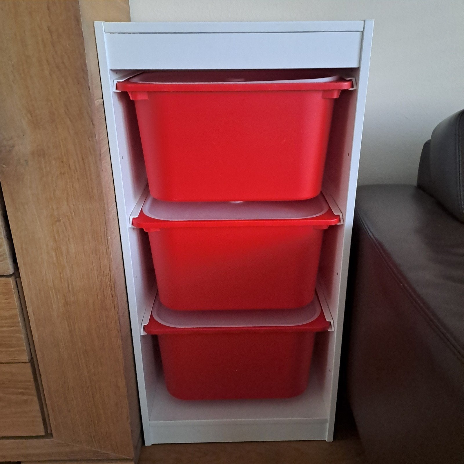 IKEA Trofast opbergkast met 3 rode bakken, Ophalen, Gebruikt, Minder dan 75 cm, 105 cm of meer