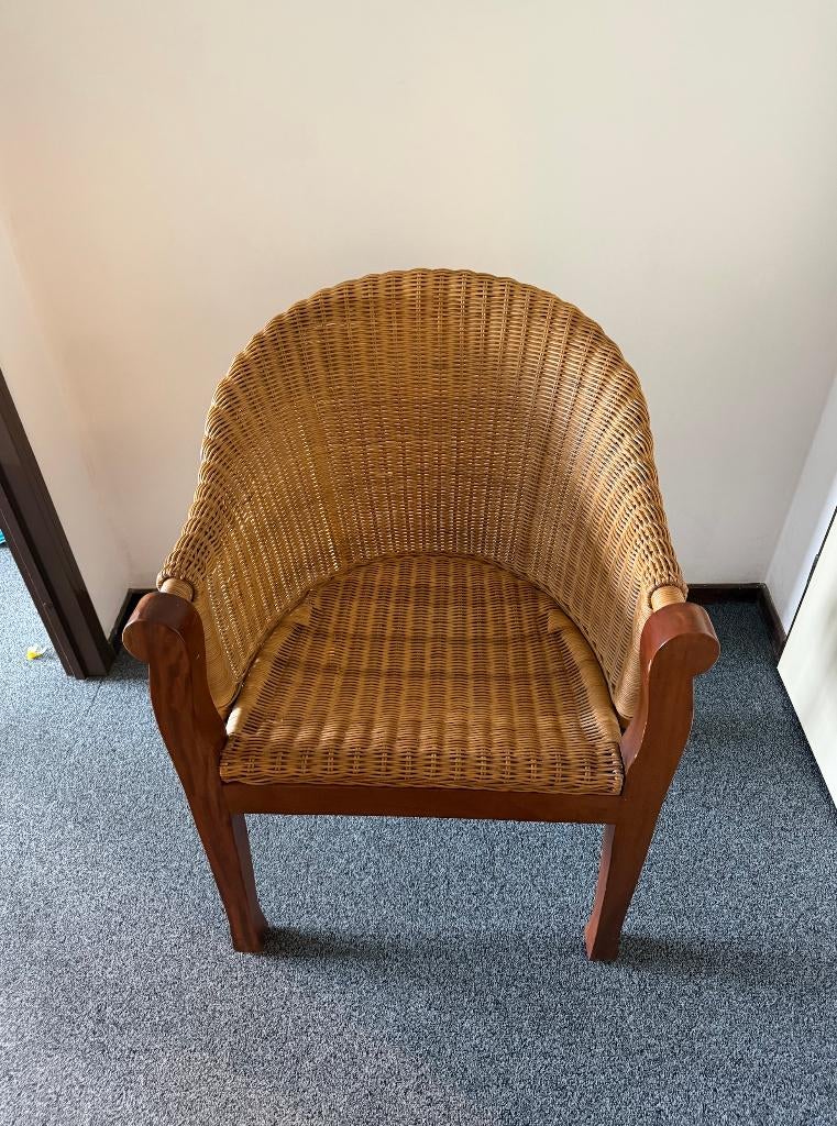 Rotan fauteuil koloniale stijl houten frame, Gebruikt, ., 75 tot 100 cm, .