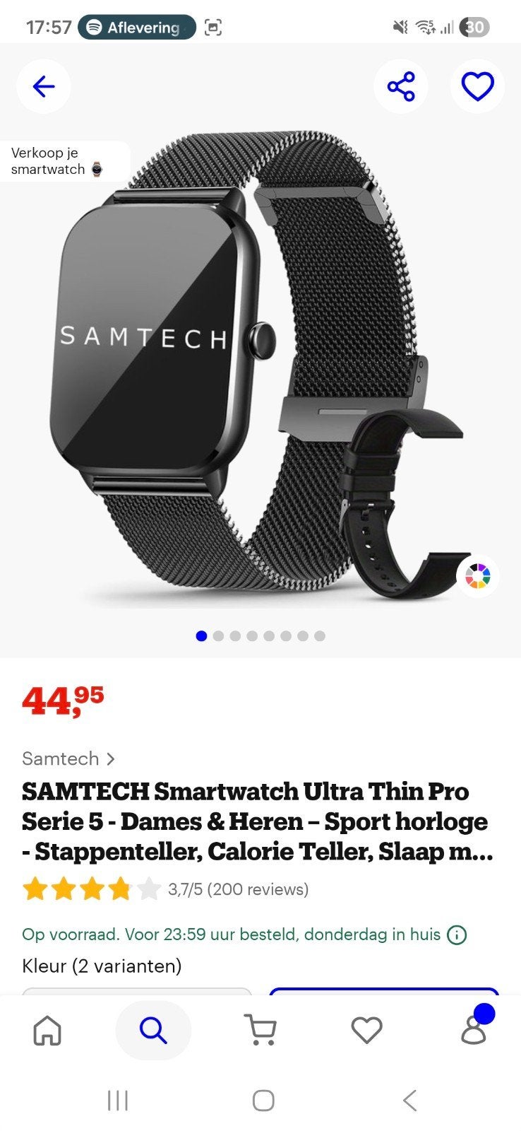 Samtech Smartwatch - nieuw. Zwart, Compleet met Extra Bandje, Ophalen of Verzenden, Nieuw, Zwart, Android