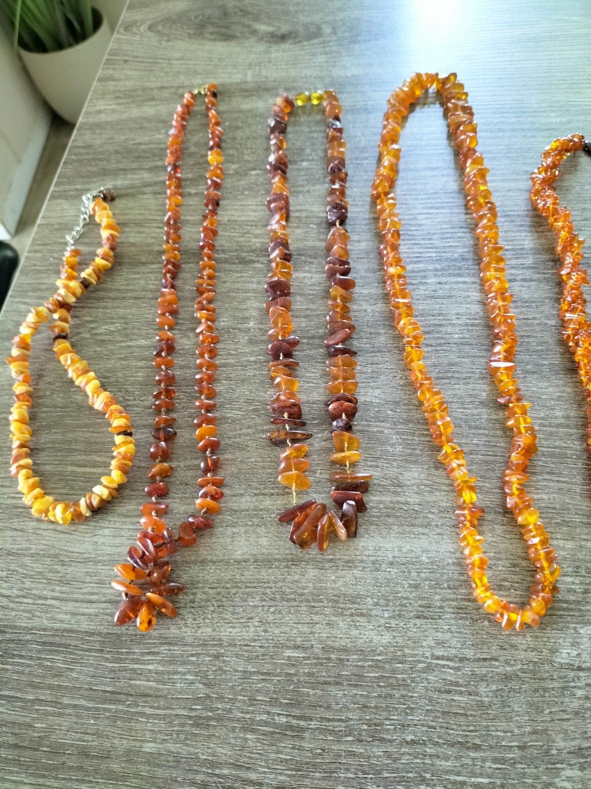 7 barnsteen kettingen en 1 barnsteen armband, Sieraden, Tassen en Uiterlijk, Kettingen, Gebruikt, Steen of Mineraal, Oranje, Met edelsteen