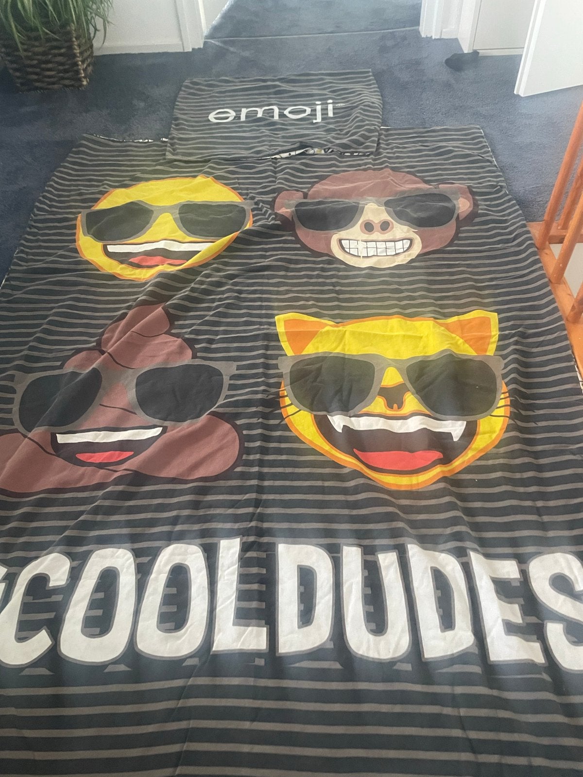 Eenpersoons dekbedovertrek Emoji #COOLDUDES omkeerbaar, Gebruikt, Eenpersoons, Zwart, Dekbedovertrek
