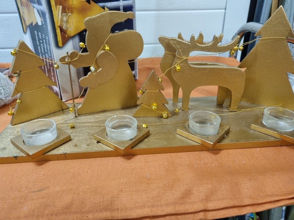 kerstdecoratie hout met vier waxinehouders, Ophalen of Verzenden, 'T Olde Gre-j, Info@toldegrej.nl, Endepoelstraat 20f Didam