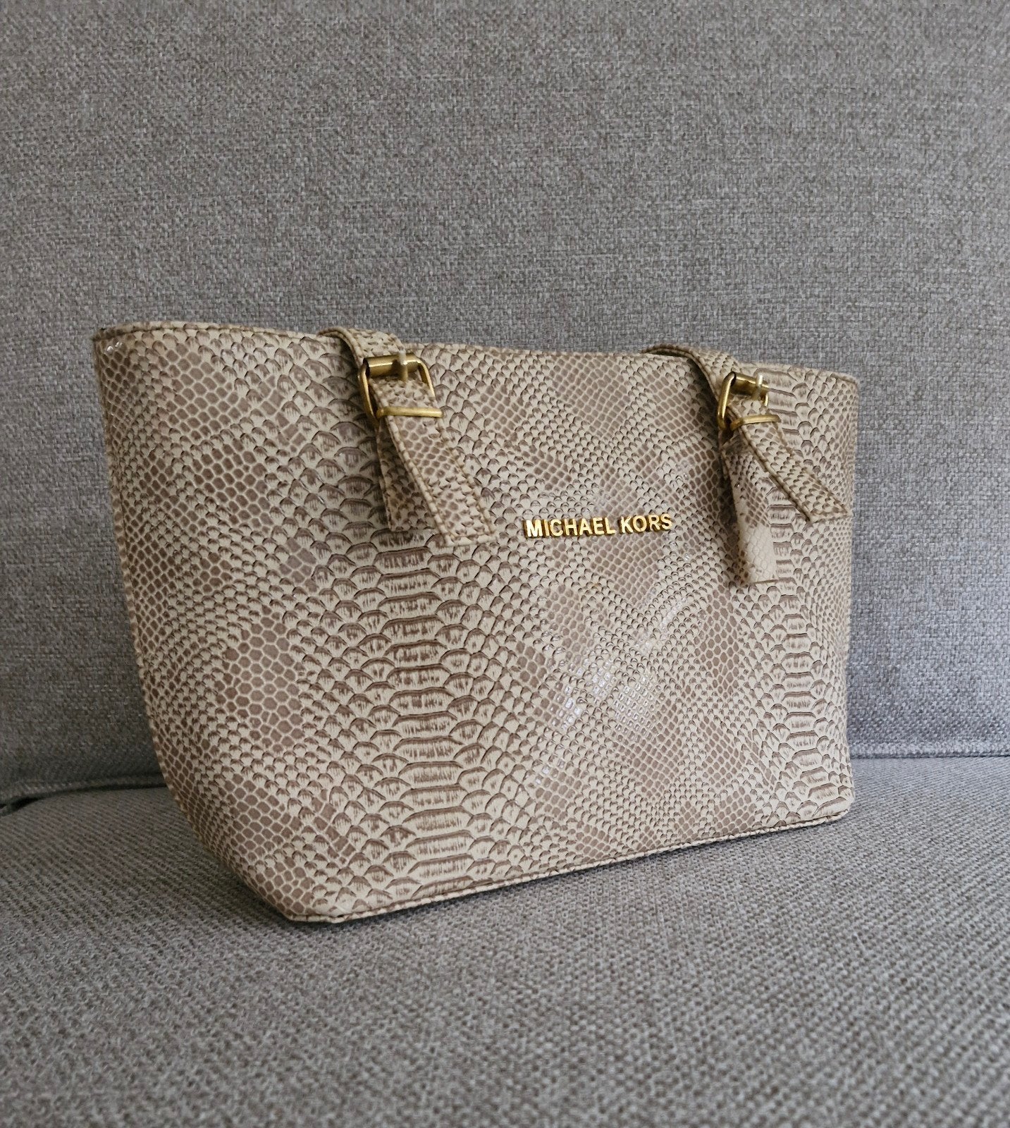 Michael Kors stijl Handtas met Slangenprint, Ophalen of Verzenden, Beige, Handtas