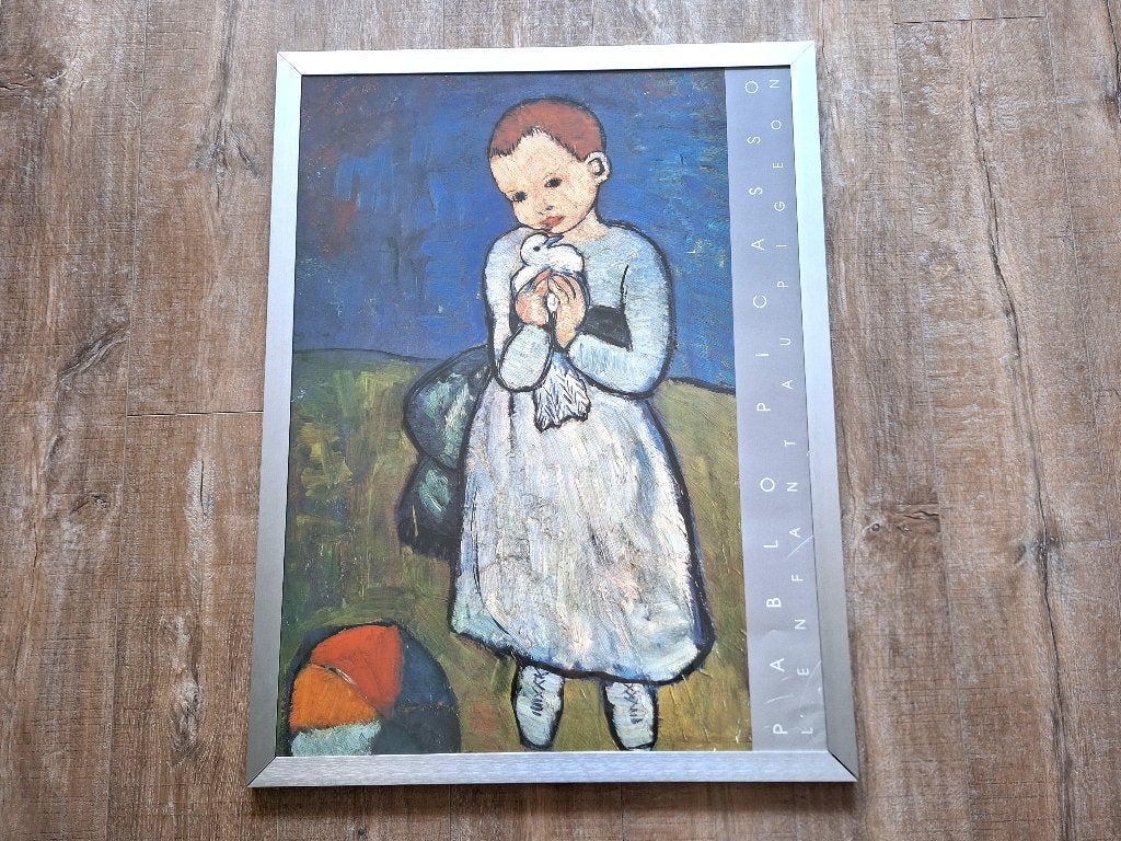 Picasso – grote kunstposter van kind met duif, Ophalen, Zo goed als nieuw, Foto of Poster, 75 – 100