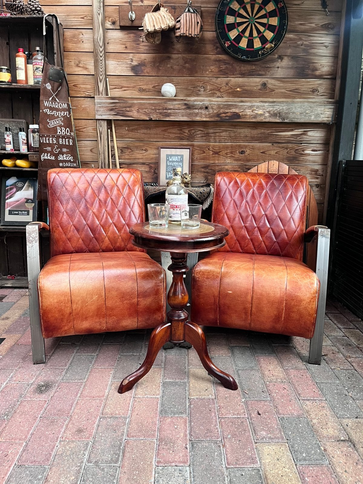 Setje rundleren fauteuils met rvs armleuningen, Huis en Inrichting, Fauteuils, Ophalen of Verzenden, Zo goed als nieuw, 75 tot 100 cm