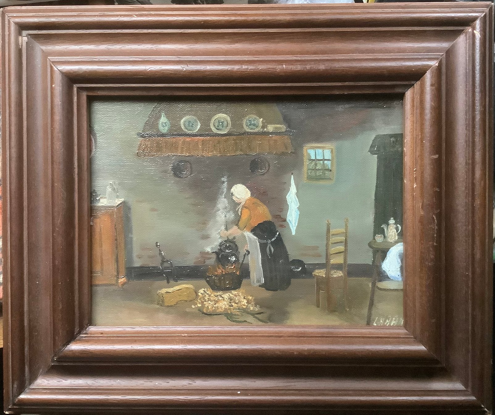 Interieurtje, keuken, schilderij, J Haans, genre, school,, Ophalen of Verzenden