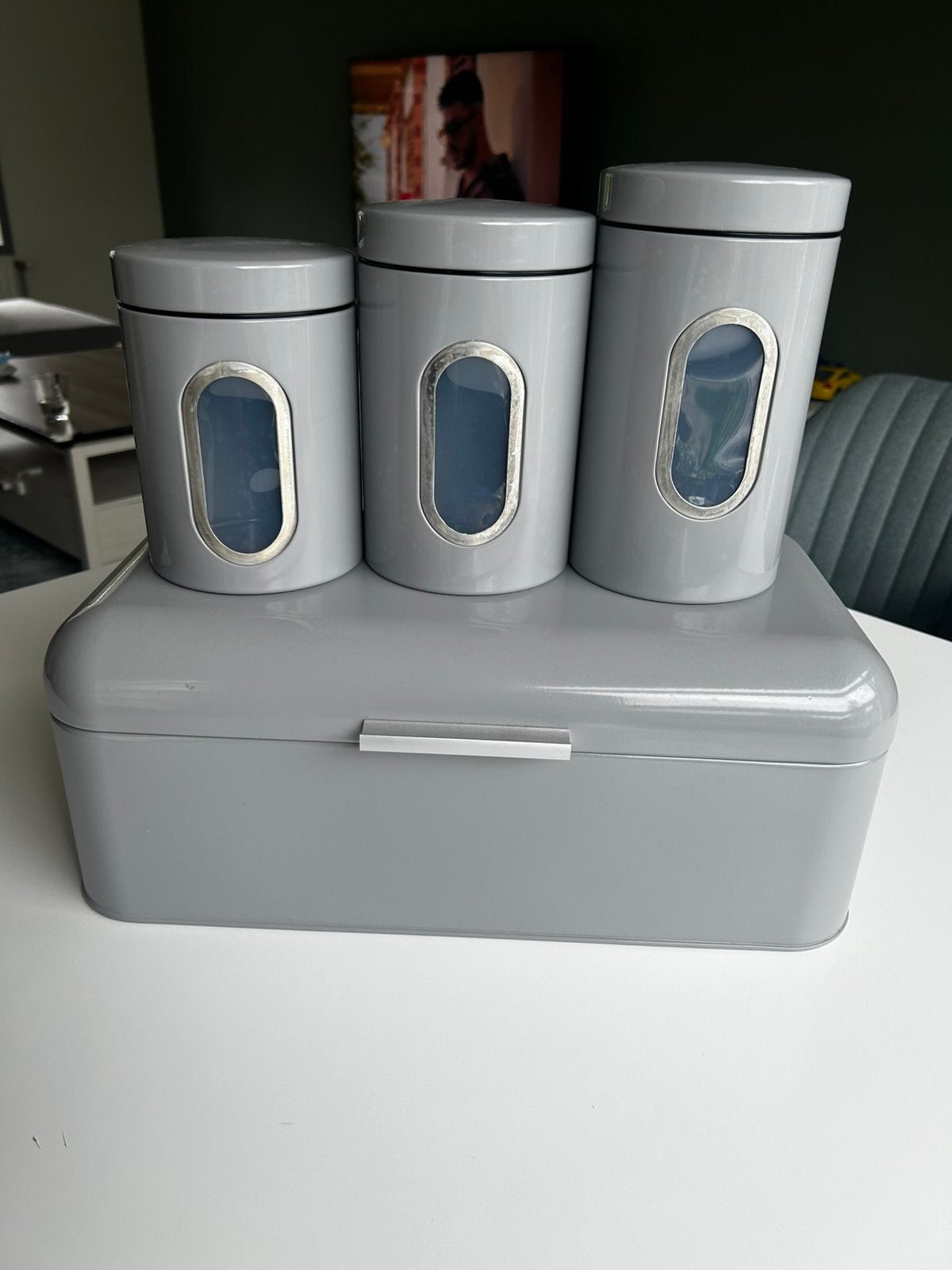 Broodbak/3 voorraadpotten set lichtgrijs, zo goed als nieuw!, Ophalen, Kunststof, Zo goed als nieuw, Voorraadpot