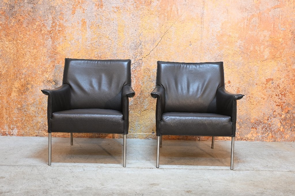 ZGAN 2 donkerbruine leren Design on Stock Limec fauteuils, Design on Stock, Design on Stock, 75 tot 100 cm, Ophalen of Verzenden