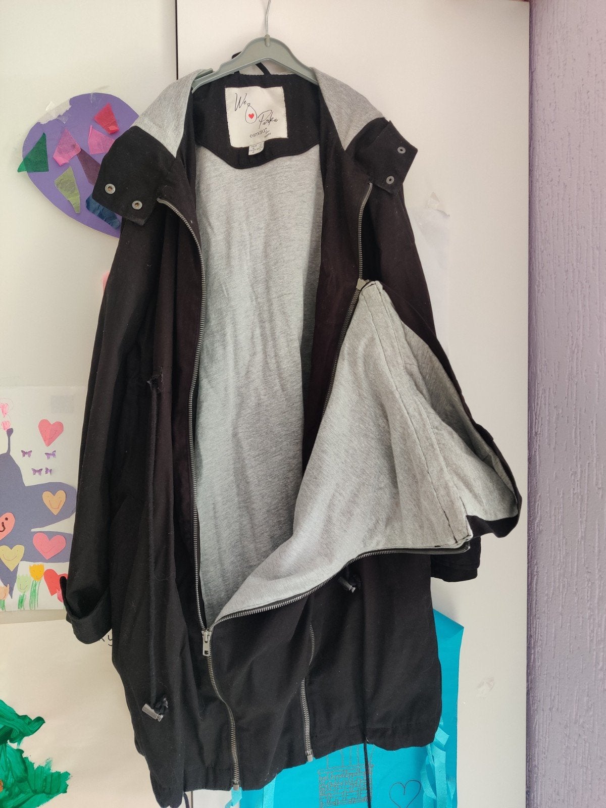 Zwarte Parka Zwangerschaps-/Draagjas maar 40/42- Ademend Kat, Kleding | Dames, Zwart, Maat 42/44 (L), Jasje of Colbert, Gedragen