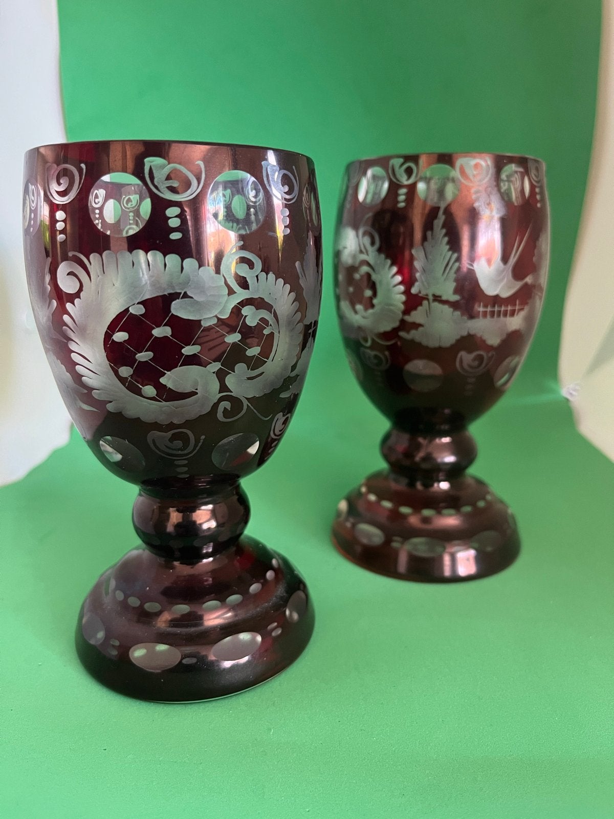 Antieke Boheemse Ruby Red Glas Graveren Beker, Ophalen of Verzenden