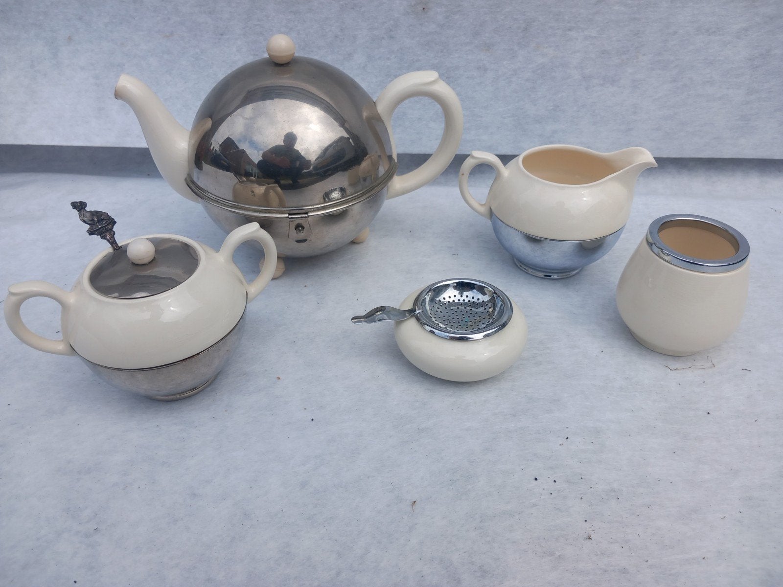 Vintage theeservies met theepot, suikerpot en melkkan, Antiek en Kunst, Ophalen of Verzenden
