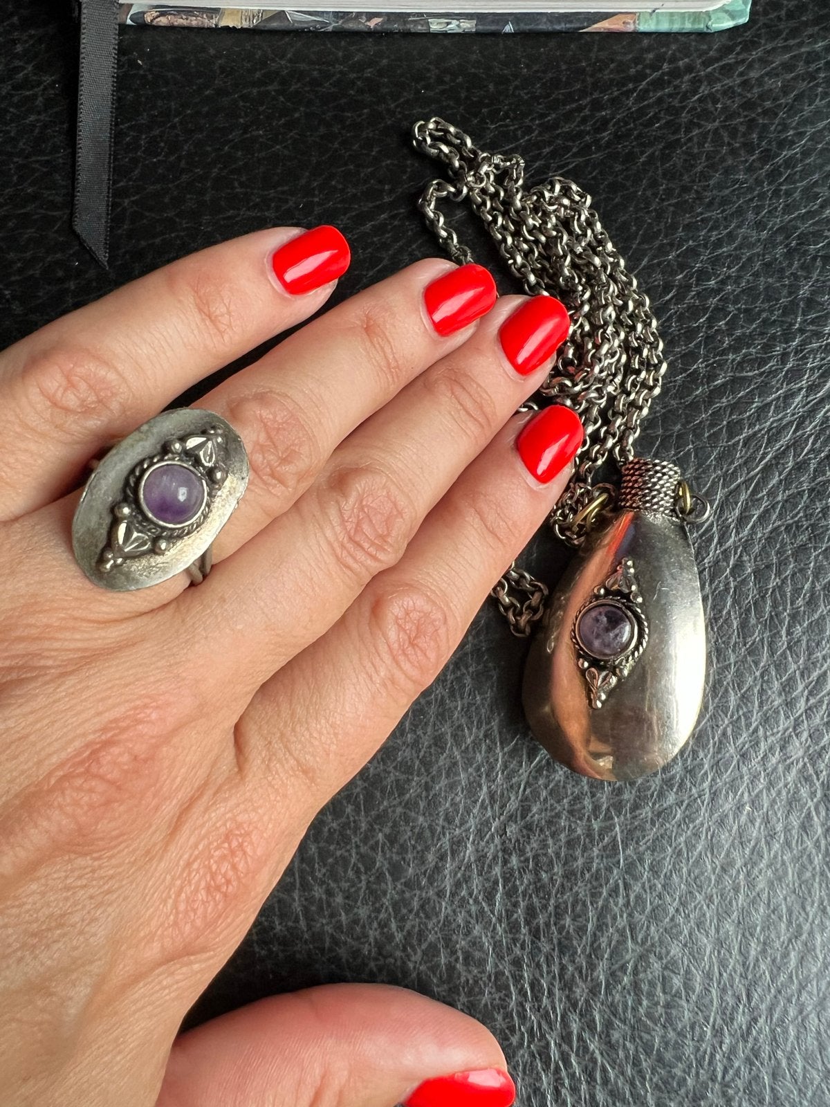 Vintage Ring en Ketting met Amethist, Ophalen of Verzenden, Zilver, Ring, Met edelsteen