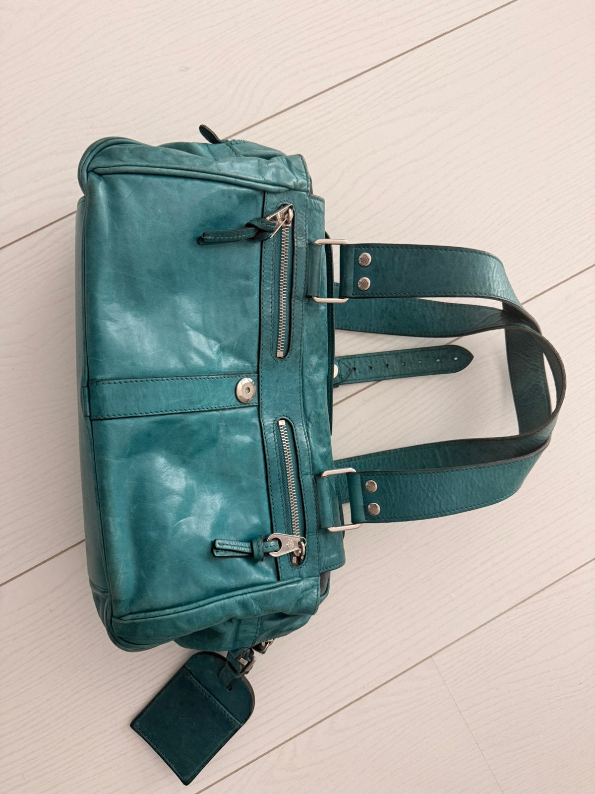Mulberry Mabel Shoulder Bag – Emerald – vintage leren tas, Ophalen of Verzenden, Gebruikt, Blauw, Schoudertasje