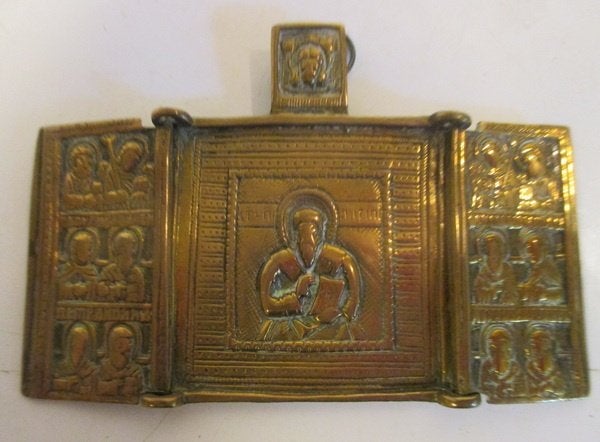 vintage Russisch drieluik reis icoon, Antiek en Kunst, Verzenden