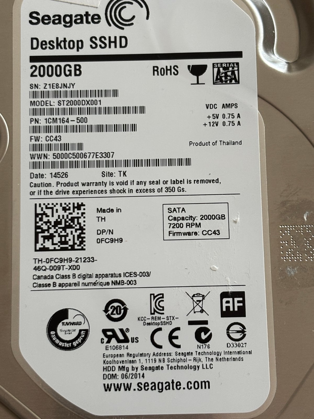 Seagate Desktop SSHD 2TB - Snelle Hybride Harde Schijf, Computers en Software, Harde schijven, Intern, Gebruikt, Server, Ophalen of Verzenden