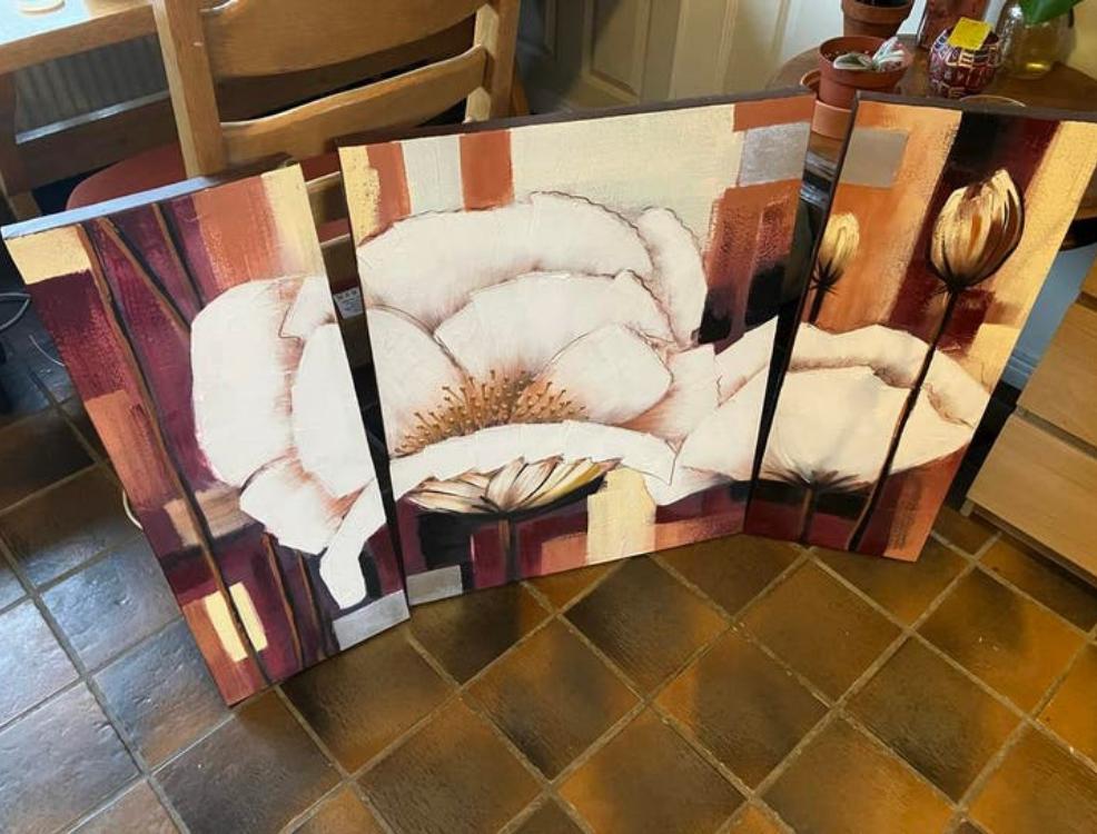 SNEL WEG! €10, Schilderij drieluik bloemen, Ophalen