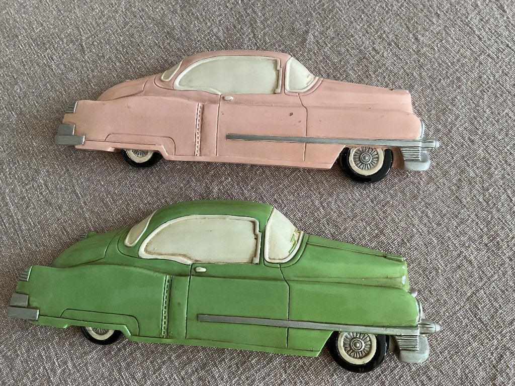 2 retro auto’s, wanddecoratie, Ophalen of Verzenden