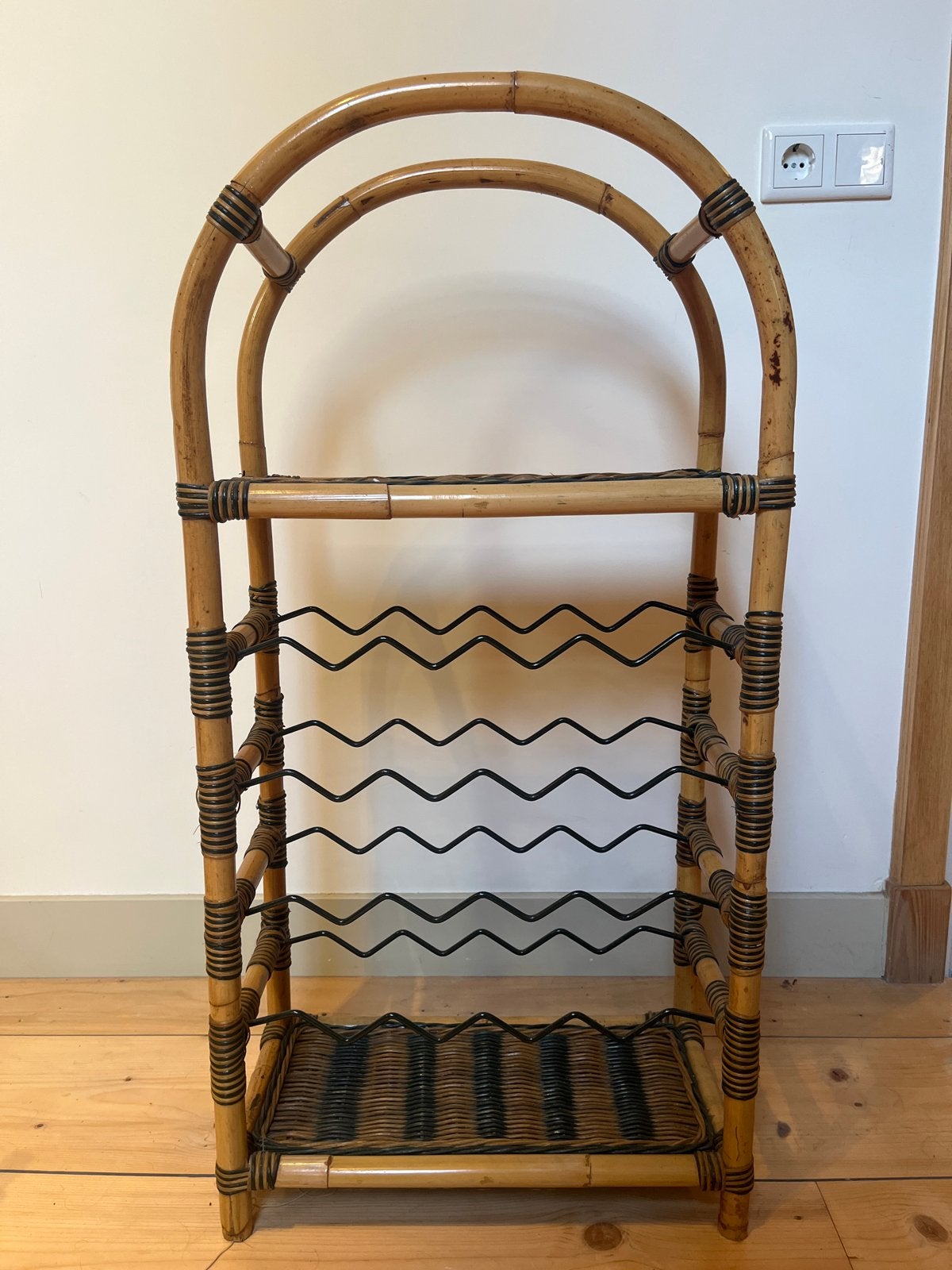 Vintage rotan wijnrek - bamboe wijnkast, Ophalen, Gebruikt, 15 tot 25 flessen, 75 – 100
