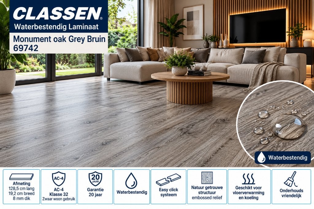 Waterbestendig Laminaat Oak Grey Brown 8mm dik 4V-groev, Nieuw, Ophalen of Verzenden, Laminaat vloer waterbestendig, Laminaat