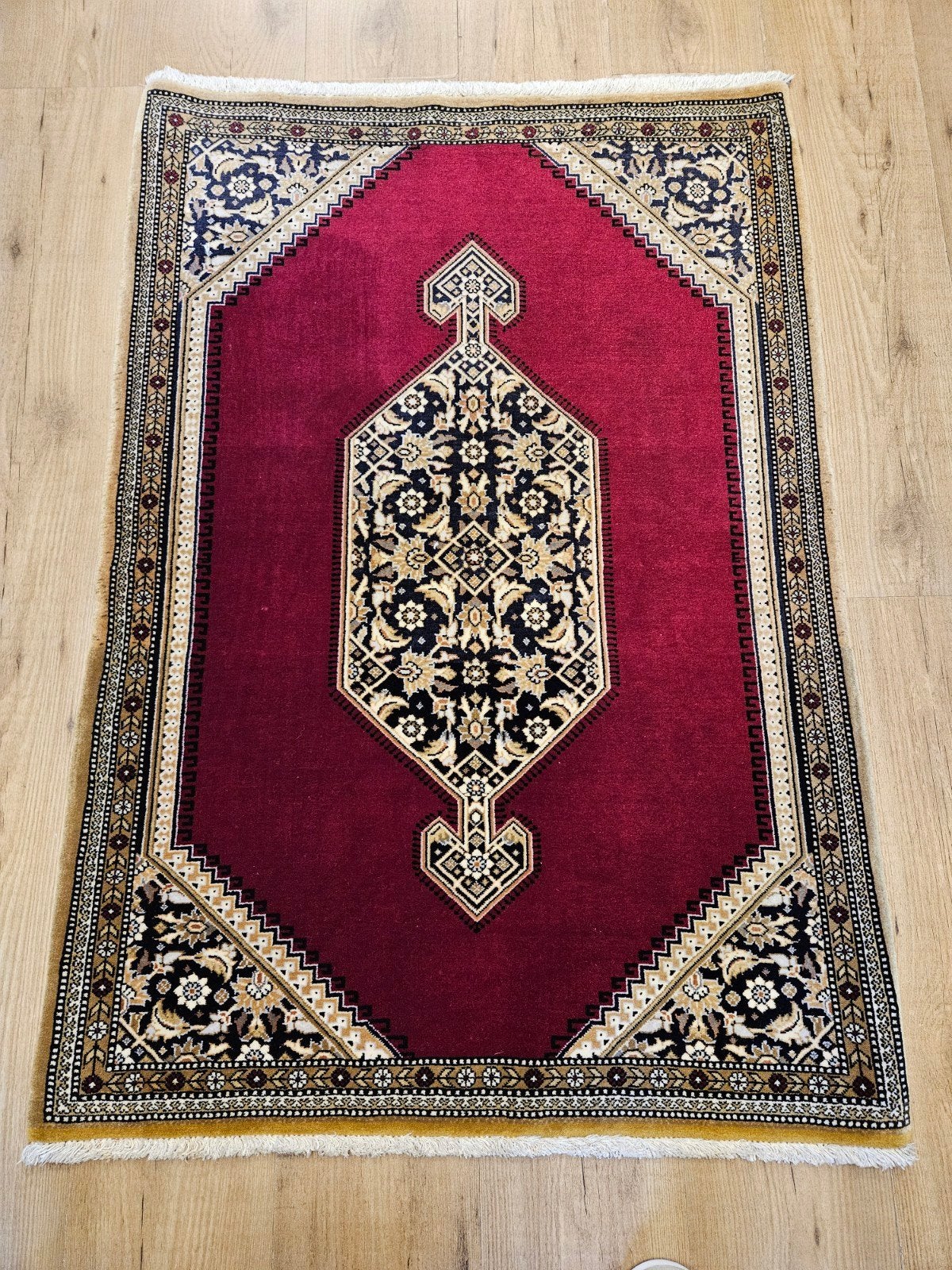 Vintage handgeknoopt perzisch tapijt ghom 118x83, Huis en Inrichting, Stoffering | Tapijten en Kleden, Info@SlatsAntiek.nl, Tweedehands