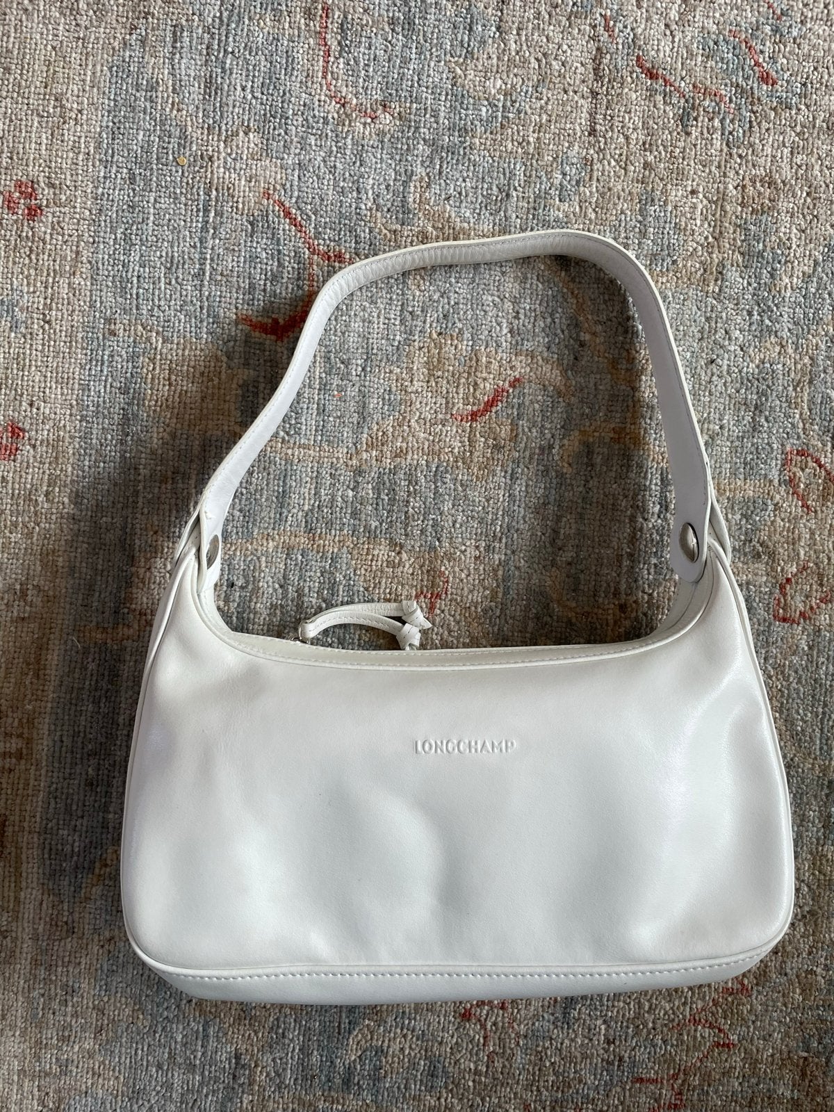 Longchamp middelgrote leren Schoudertas - Wit, Ophalen of Verzenden, Zo goed als nieuw, Wit, Schoudertasje