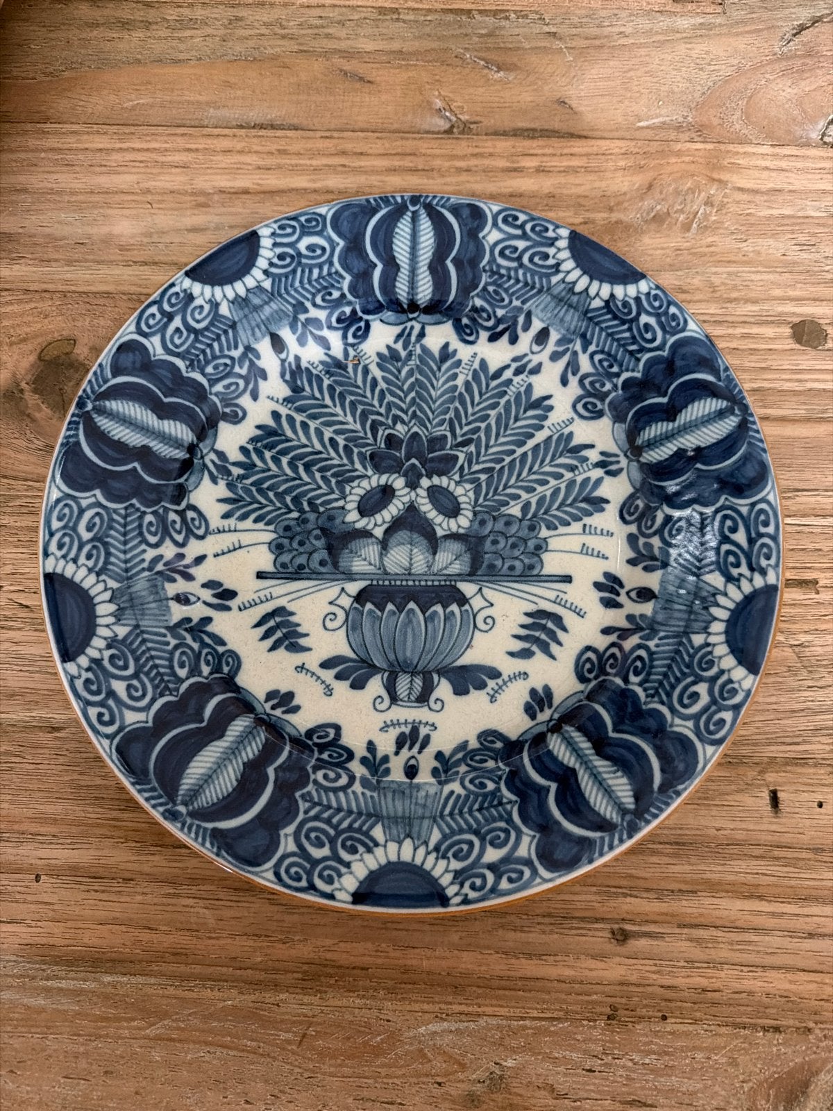 Antiek Makkum Tichelaar Delfts Blauw Bord - Bloemmotief, Ophalen of Verzenden