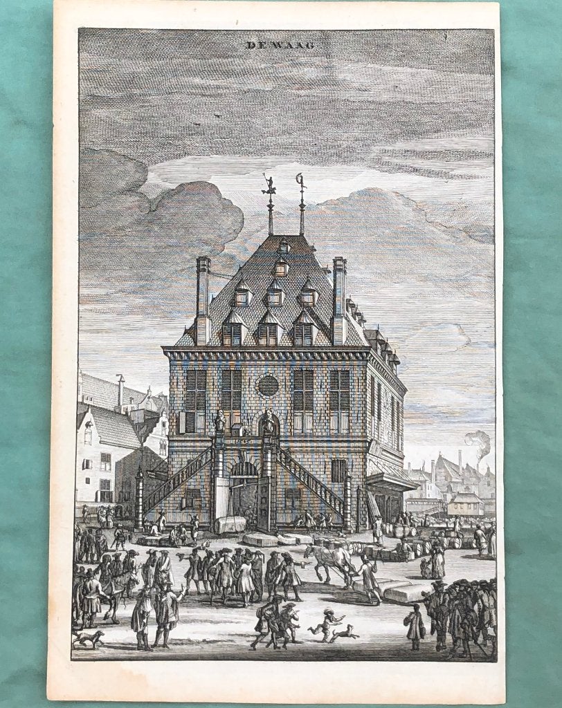 18e eeuw Amsterdam kopergravure van de Waag nr 2, Stadsgezicht, Ophalen of Verzenden, Gravure, Origineel