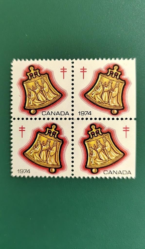 Canada : kerst/sluitzegel blok van 4 TBC 1974 postfris, Verzenden, Overige thema's