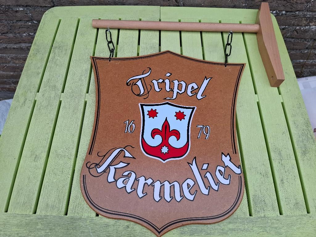 Dubbelzijdig houten Reclamebord Tripel Karmeliet, Ophalen of Verzenden, Nieuw, Reclamebord, Plaat of Schild, Overige merken