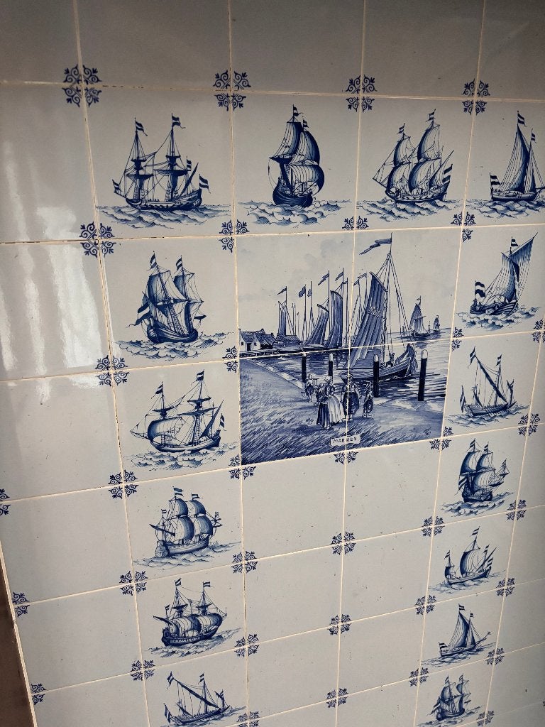 Houten haardschouw Delfts Blauw tableau keramiek, Ophalen, Gebruikt, Vrijstaande haard, Overige soorten