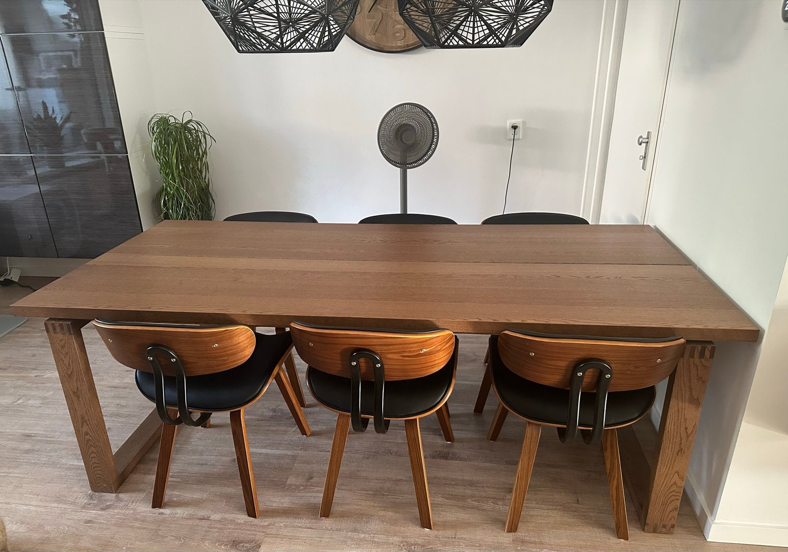 IKEA MÖRBYLÅNGA eikenfineer tafel met 6 stoelen, Huis en Inrichting, Ophalen, 100 tot 150 cm, Eikenhout, 200 cm of meer