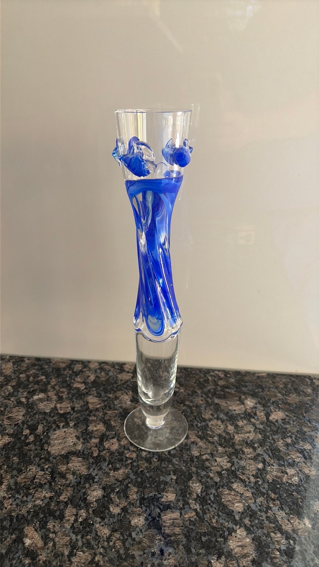 Kristallen gedraaide swirl vaas met noppen, 33 cm, Gemerkt, Ophalen of Verzenden, Blauw