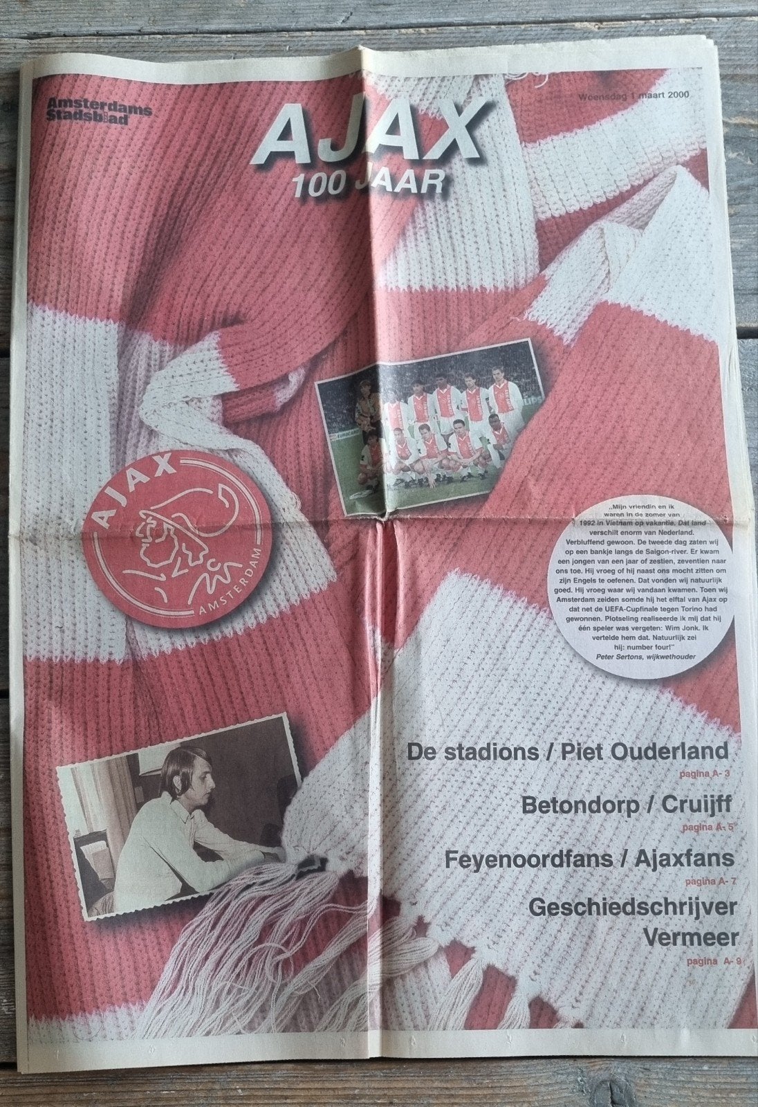 Krant Ajax 100 jaar (2000), Verzamelen, Ophalen of Verzenden, Zo goed als nieuw, Ajax, Overige typen