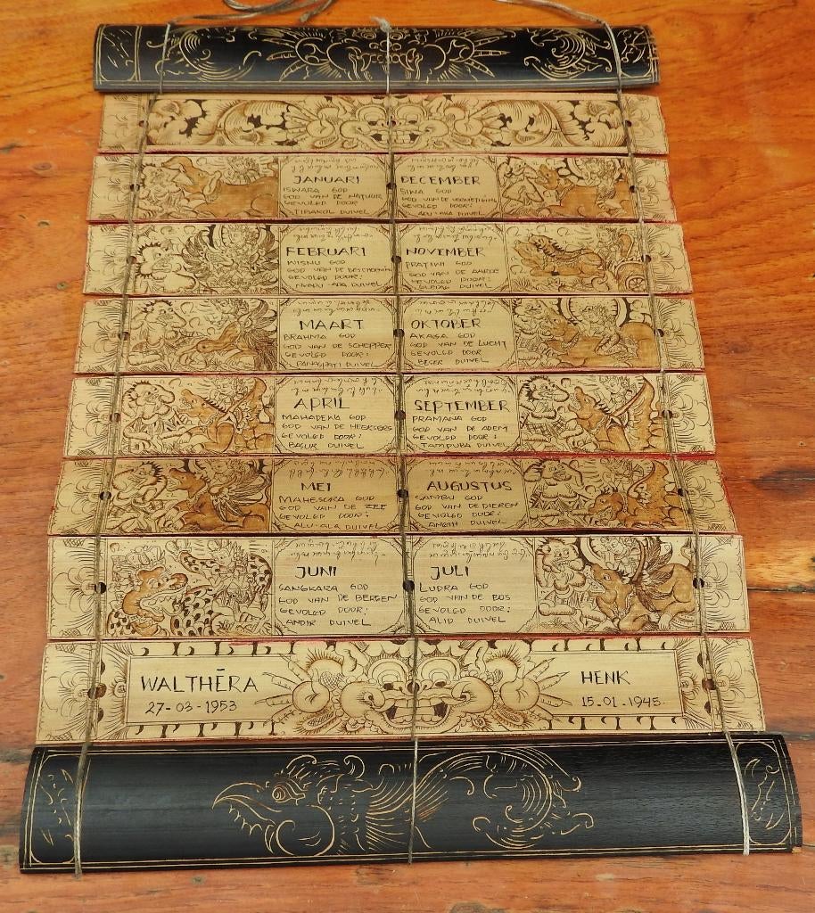 Handgemaakte Balinese Hindoe kalender Astrologie, Houtsnijwerk, Natuurlijk materiaal, Verzenden, Handgemaakt